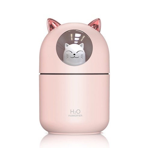 야옹이 가습기 애완 고양이 300ml 대용량 미니가습기 USB 가습기 무드등 필터 5개포함 KC인증 대량구매, 핑크