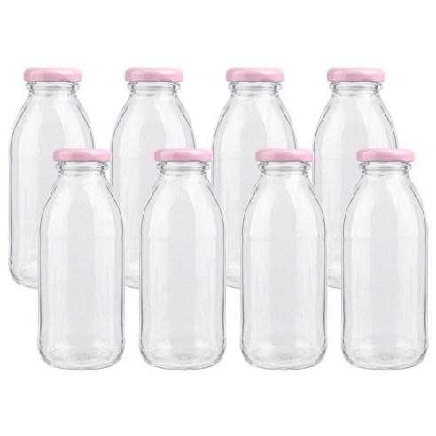 가인글로벌 밀크티300 유리병, 38러그캡 (핑크), 8개, 300ml