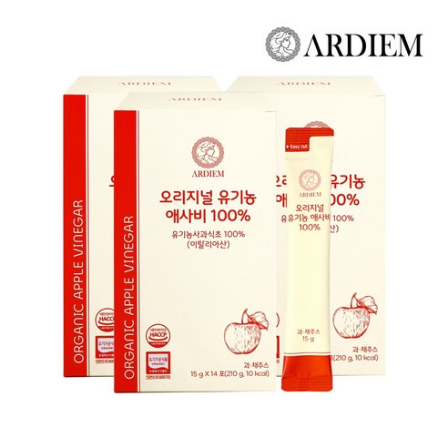 아르디엠 오리지널 유기농 애사비 100% 애플사이다비니거 스틱 14회분, 3개, 210ml