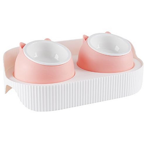 예펫 강아지 높이 조절 밥그릇 식기 고양이 반려동물 애견 반려견 도자기 물그릇 각도 세라믹, 핑크, 1개
