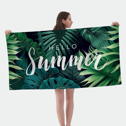 여름 휴가 물놀이 해변 계곡 워터파크 극세사 비치타월 빅사이즈 대형 수건 타올 150cm x 75cm, 1개, 헬로썸머야자수