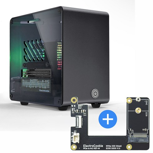 라즈베리파이 5 전용 일렉트로쿠키 ElectroCookie 방열 케이스 미니 타워 알루미늄 케이스 + M.2 NVMe SSD 쉴드 [블랙]