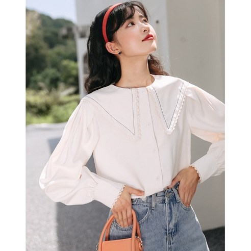 SU 인형 칼라 자수 긴팔 셔츠 여성 봄 새로운 느슨한 프랑스 스타일의 하이 엔드 세련된 탑