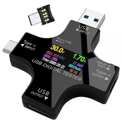 USB 멀티 테스터기 C타입 마이크로5핀 전류 전압 측정, 1개