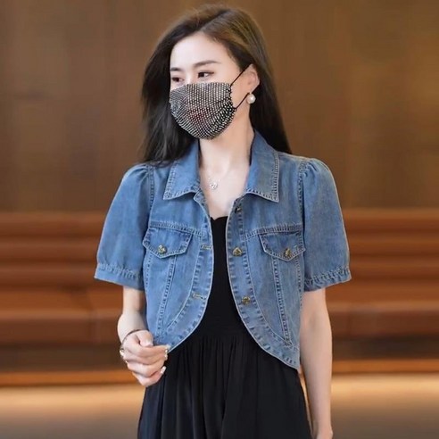 여성 워싱 데님 후드자켓 청자켓 여성청자켓 10 여름 여성 반팔 데님자켓 얇은 데님 코트 아우터 크롭 상의 빈티지 캐주얼 크롭 청자켓