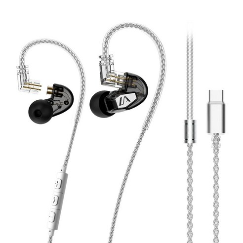 Lafitear LT2 밸런스드 아머처 HIFI 유선 이어폰 C 타입 마이크 포함, 블랙