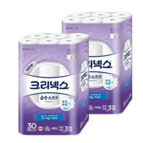 두루마리휴지 크리넥스 천연펄프 순수 3겹 소프트 롤화장지 27M, 30롤, 1팩 Best Top3