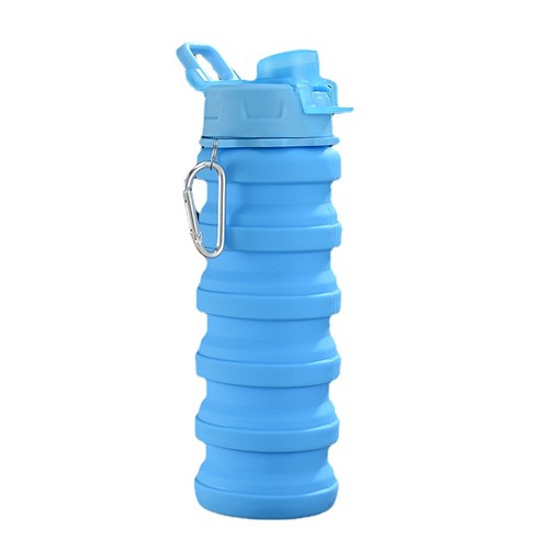 ANKRIC 물컵 창조적 인 실리콘 접이식 컵 야외 스포츠 휴대용 주전자 승마 스포츠 대용량 휴대용 주전자 선물, 블루 플립