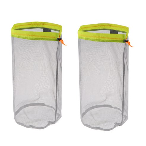 경량 메쉬 자루 야외용 졸라매는 끈 보관 가방 여행 캠핑 하이킹 낚시 장비 - 2팩, L, 잔디 녹색