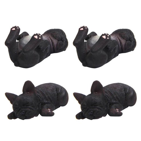 4pcs 수지 동물 잠자는 불독 귀여운 미니어처 개 동상 입상 선물, 설명, 설명, 블랙