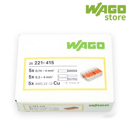 와고 커넥터 221-415 모든전선용 5P 단자 레버타입 (25개입 1BOX), 1세트
