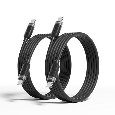 Toocki 툭키 마카롱 실리콘 6A C-C 60W 초고속 충전케이블, 2개, 블랙, 3m
