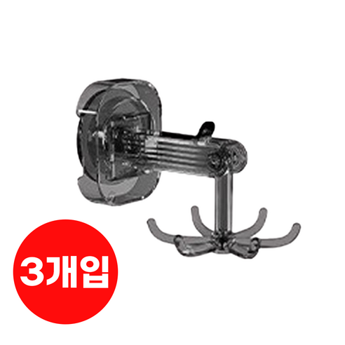 휘른 흡착식 주방도구걸이 다용도 회전걸이 후크 다용도걸이 주방걸이, 블랙, 3개