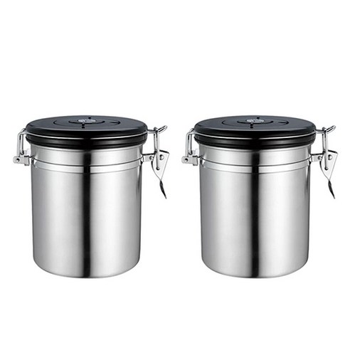 엘빈스 배기 밸브 스테인리스 스틸 밀봉 커피보관용기 1.5L, 2개, 실버