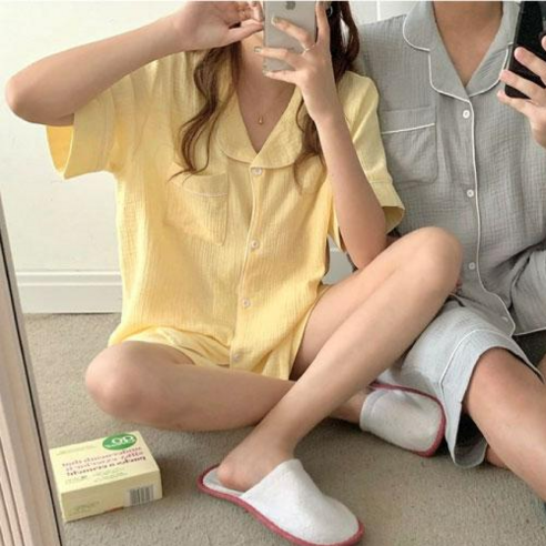 마랜 커플용 반팔 카라 잠옷 파자마 상하의 세트
