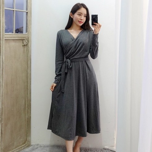 이힝 여리여리 루즈핏 긴팔 롱 랩원피스