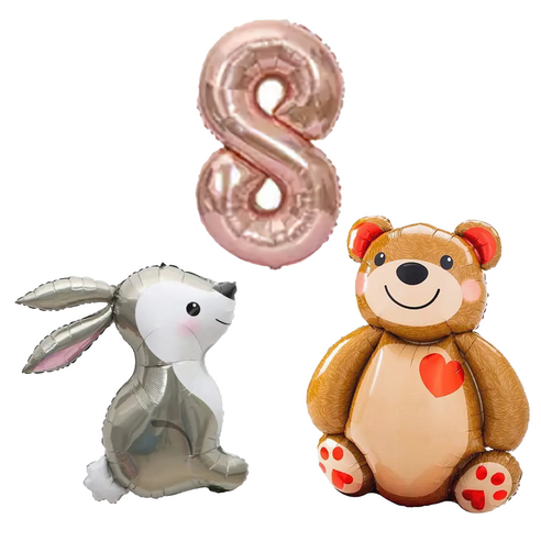 파파 파티 토끼 곰돌이 로즈골드 핑크 숫자 생일 대형 풍선 세트, 1세트, 토끼 + 곰돌이 8
