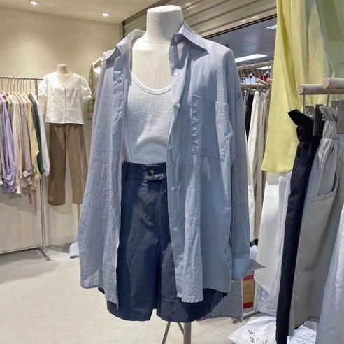 KORELAN 여성 컴포트핏 셔츠FYNICY 여성복 맞춤 제작 ~ 221 단색 긴팔 셔츠 루즈 캐주얼 얇은 셔츠 상의