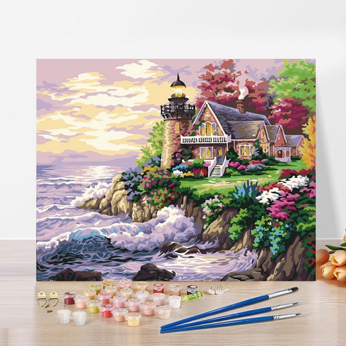 떨샵 DIY 명화 그리기 40X50 세트 집콕러, 해변가마을, 1개