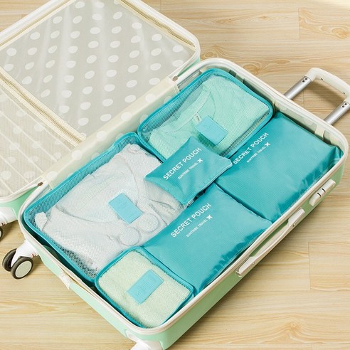 한국 판 여행 수납 가방 6 벌 방수 옷 정리 가방 s 여행 수납 가방 6 벌 수납, 파란색