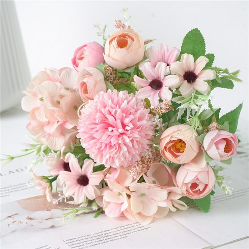 OEM Beautiful Artificial Silk Fake Flowers Wedding Valentines Bouquet Bridal DecorZQQ91219124PK, Pink
