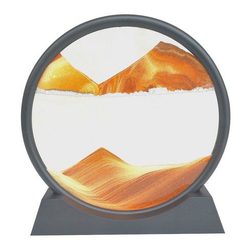 원형 모래 그림 거실 모래 시계 유리 장식 3D 풍경 그림 3 차원 사무실 창조적 인 장식 남자와 여자 선물, 주황색, 7 인치 플라스틱베이스