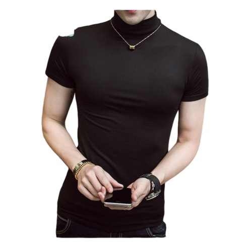 Ogfaour 목폴라니트 반팔 쫄티 티셔츠남자 여름시즌 타이트 남성목폴라 반소매 단색 헬스 티셔츠