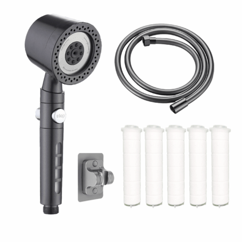 Skapendy 샤워기헤드 6단 조절 샤워기 수압상승 물때방지 호스2M 교체 필터 5P, 진회색, 1개