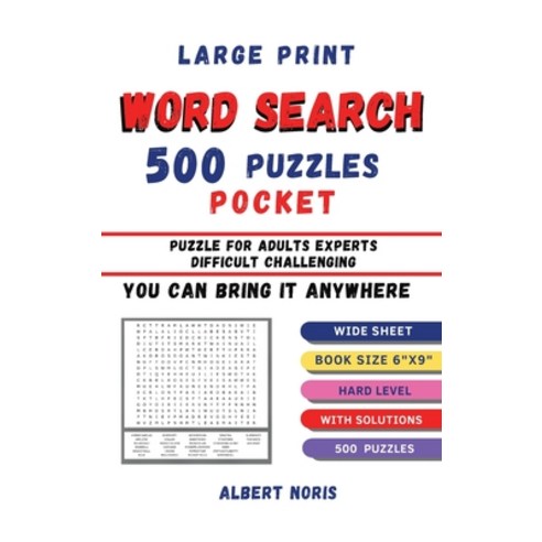 (영문도서) Word Search 500 Puzzles Pocket: Large Print 500 Puzzles Hard Level - Pocket You Can Bring It ... Hardcover, Albert Noris, English, 9781803072005