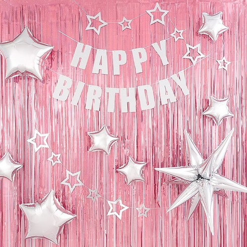 파티팡 펄로즈골드커튼 스타파티 실버 생일파티 장식세트, 1개