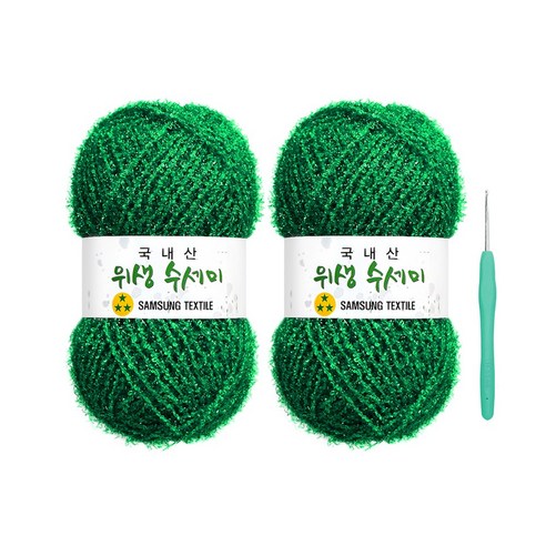 울클럽 사각 웨이브 수세미 DIY 위생수세미실 2볼세트(동영상제공), 719 그린, 719 그린