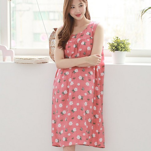 서빈 여성용 인견 루즈핏민소매원피스[SJ7415]꽃무늬 잠옷