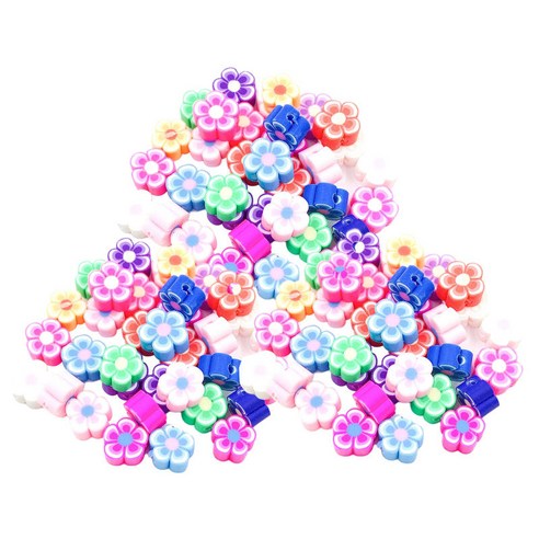 100 pcs diy 팔찌 목걸이에 대 한 구멍 느슨한 비즈와 다채로운 혼합된 꽃 모양 클레이 비즈 휴대 전화 끈 공예
