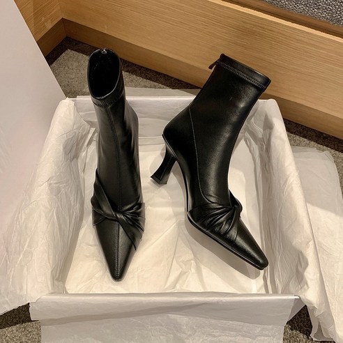 프렌치 하이힐 스판 슬림 부츠