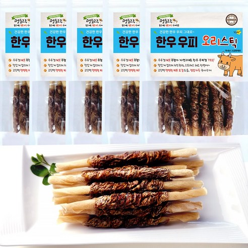 멍도락 한우우피스틱 100% 한우껌 오래먹는 강아지껌 국내산 수제간식, 5개, 한우우피 오리스틱 90g, 5개