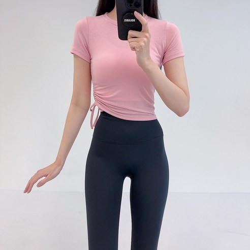 로라벨 퐁키 필라테스복 여성 요가복 필라테스 요가 상의 옷 커버업 운동복 탑 반팔 크롭