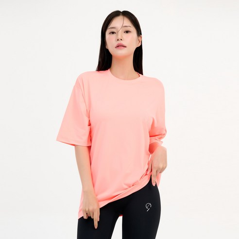 위크나인 데이즈 반팔 래쉬가드 빅사이즈 루즈핏 커플 수영복 상의 남자 여자, 형광핑크