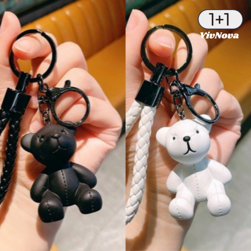 비브노바 귀여운 곰돌이 키링 1+1, 블랙 화이트, 1세트