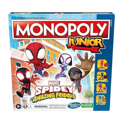 Hasbro Gaming Monopoly Junior: Marvel Spidey and His Amazing Friends Edition Board Game for Kids Ag, one option, one option