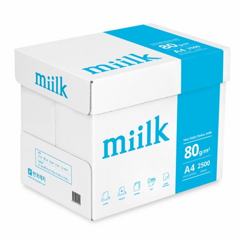 [한국제지 밀크] 밀크 A4용지 80g 1박스(2500매) Miilk, 상세 설명 참조, 2500매 
복사용품/라벨지