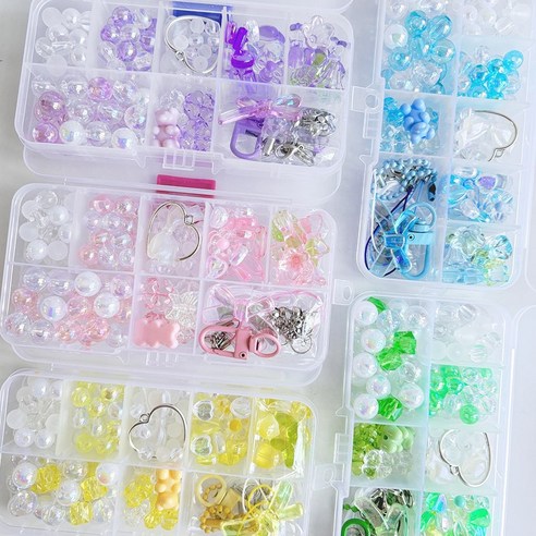 비즈 키링 만들기 키트 DIY 세트 오로라 비즈 부자재 오로라캔디 키링 휴대폰줄 만들기, 1개, 그린