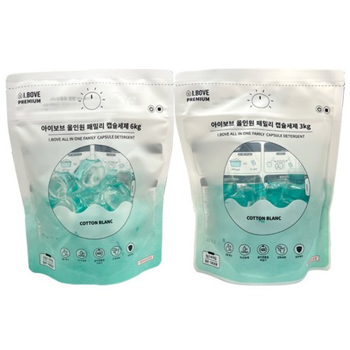 아이보브 코튼블랑 올인원 캡슐세제 6kg용(30개입)+3kg용(45개입) 1세트, 750g