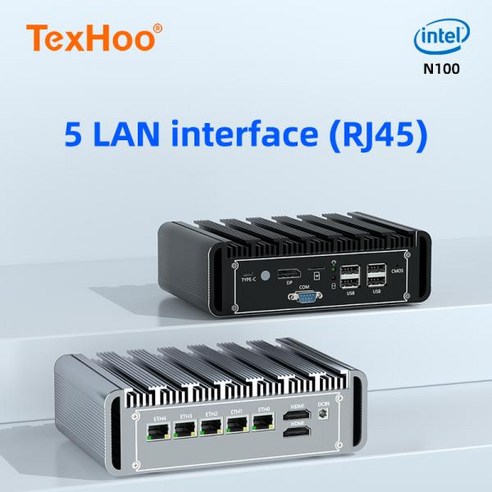 미니 PC 컴퓨터 TexHoo 인텔 N100 방화벽 기기 데스크탑 하드웨어 5 Lan I225 2.5G 네트워크 이더넷 Pfsense, 없음, 없음, 7) NO RAM NO SSD - Intel N100-