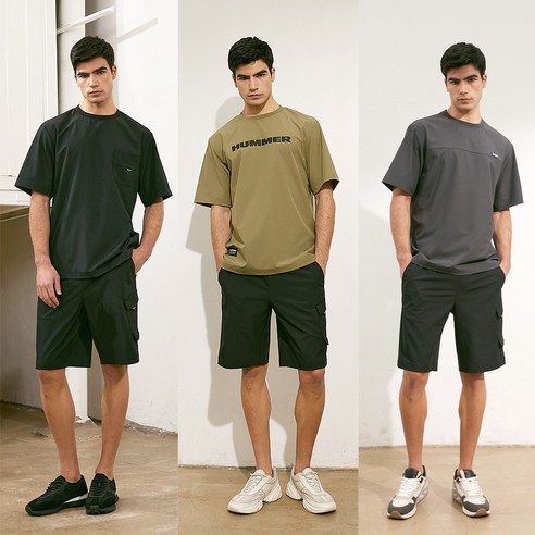 험머 남성 H4 라이크라 써머 4종 세트(반팔티셔츠 숏팬츠)