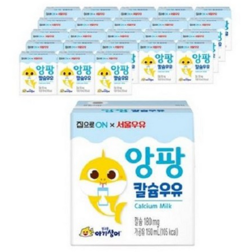 대상 집으로ON 핑크퐁 멸균 앙팡 칼슘 우유 150ml x 24p, 우유맛, 24개