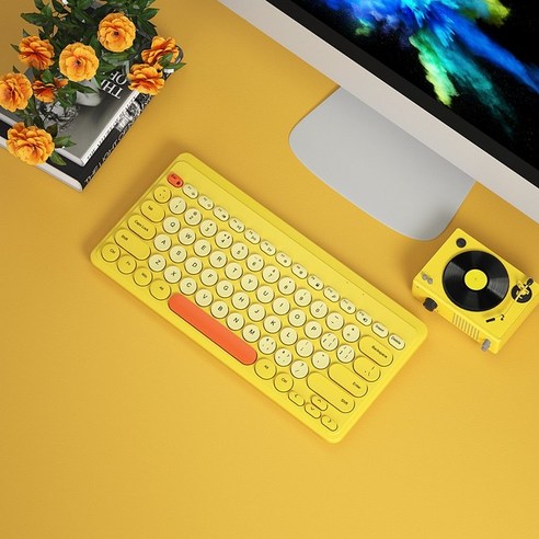 2.4G 무선 키보드 마우스 세트 USB 79 키 캡 음소거 미니 무선 게임 키보드 마우스 콤보 키트 PC 게이머 컴퓨터 노트북, yellowkeyboard, 하나, 하나