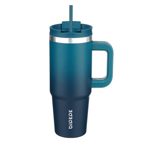 bjpkpk 스테인리스 스틸 핸들 보온컵 빨대 포함, 그라데이션 씨, 1개, 900ml