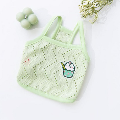 뮤티미 강아지 귀여운패치 통기성좋은 펀칭 나시 티셔츠, 민트