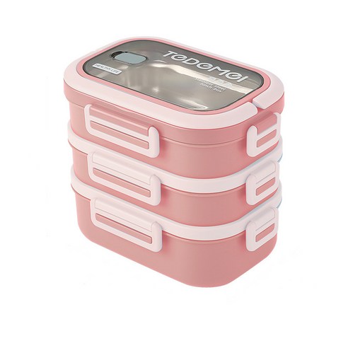 스텐 사각보온도시락 샐러드 일본도시락통 2단 3단, Pink, 1개