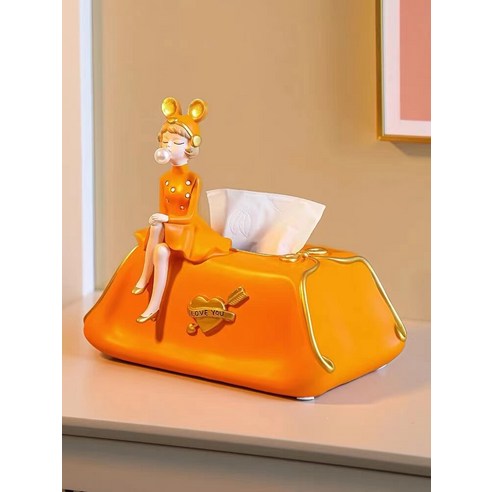 [SW] 라이트 럭셔리 버블 티슈 박스 장식 거실 하이 엔드 커피 테이블 스토리지 박스 크리 에이 티브 가정용 펌핑 박스, {"크기":"하나"}, Orange